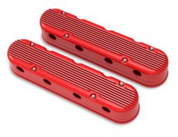Holley 2-PC LS Finned Valve Covers – Gloss Red Machined Finish